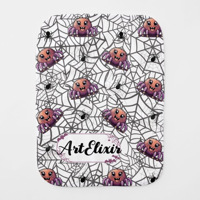 Spider Purple Print Fleece  Baby Burp Cloth (Front)