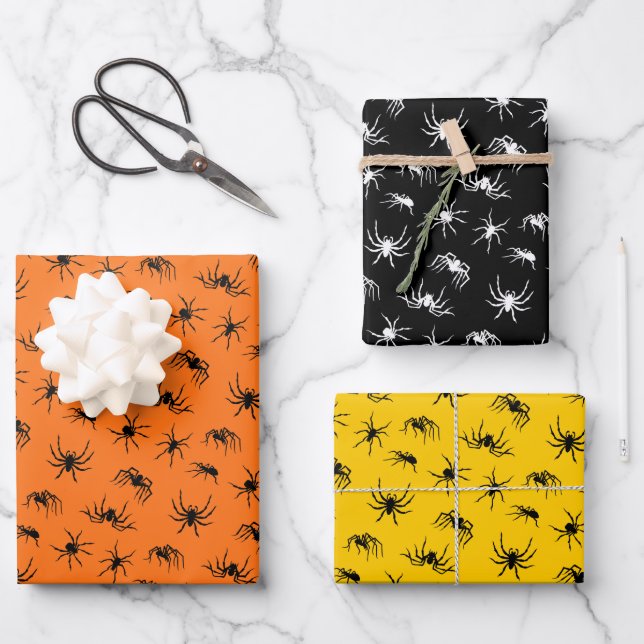 Spider Silhouettes Pattern Wrapping Paper Sheets (Front)