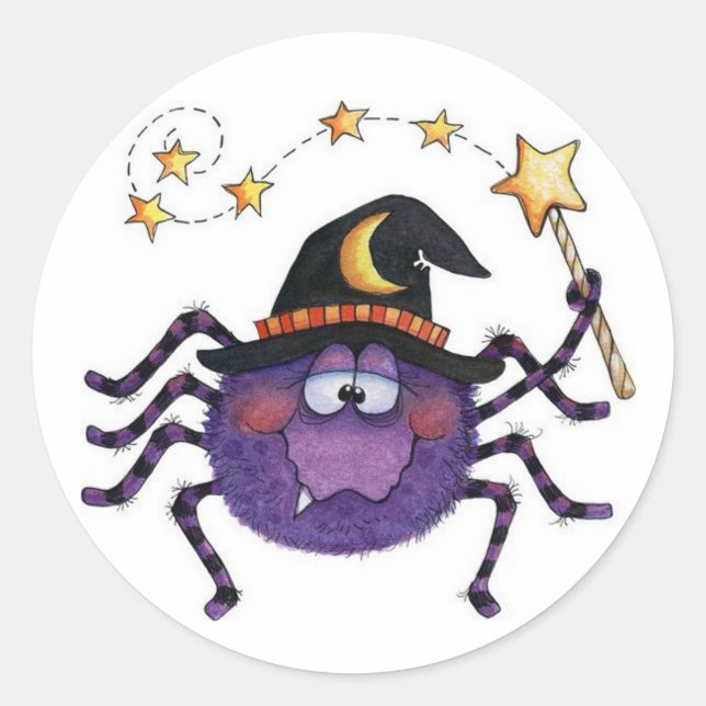 Spider Spells Classic Round Sticker (Front)