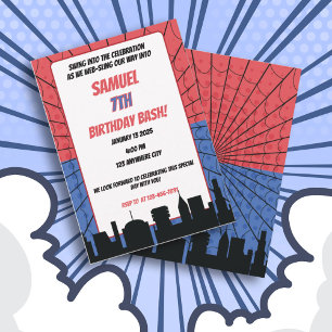 Spider Superhero Red and Blue Birthday Invitation