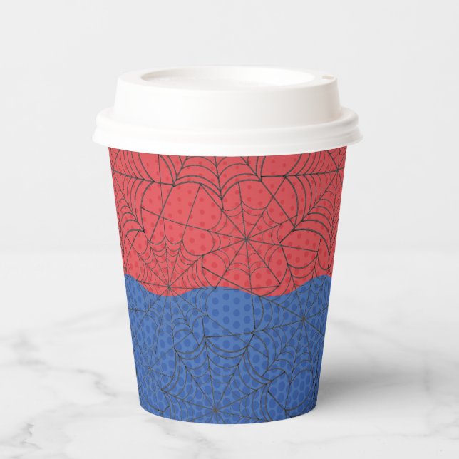 Spider Superhero Red and Blue Birthday Paper Cups (Front)
