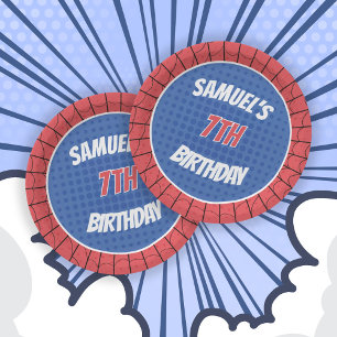 Spider Superhero Red and Blue Birthday Paper Plates