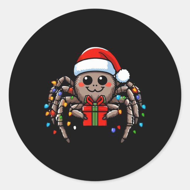 Spider Wearing Santa Hat Christmas Xmas Pajamas  Classic Round Sticker (Front)