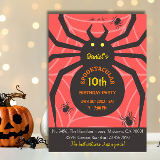 Spider Web 10th Birthday spooky Halloween Party Invitation