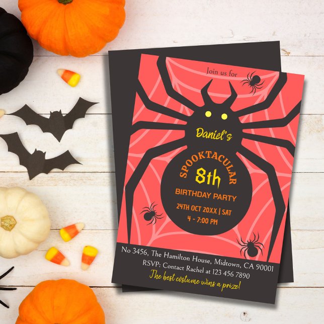 Spider Web 8th Birthday spooky Halloween Party Invitation (Creator Uploaded)