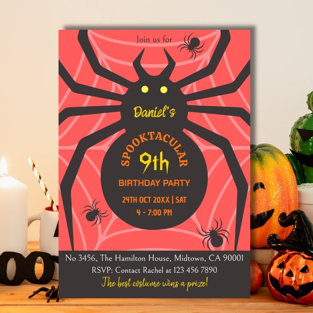Spider Web 9th Birthday spooky Halloween Party Invitation (Creator Uploaded)