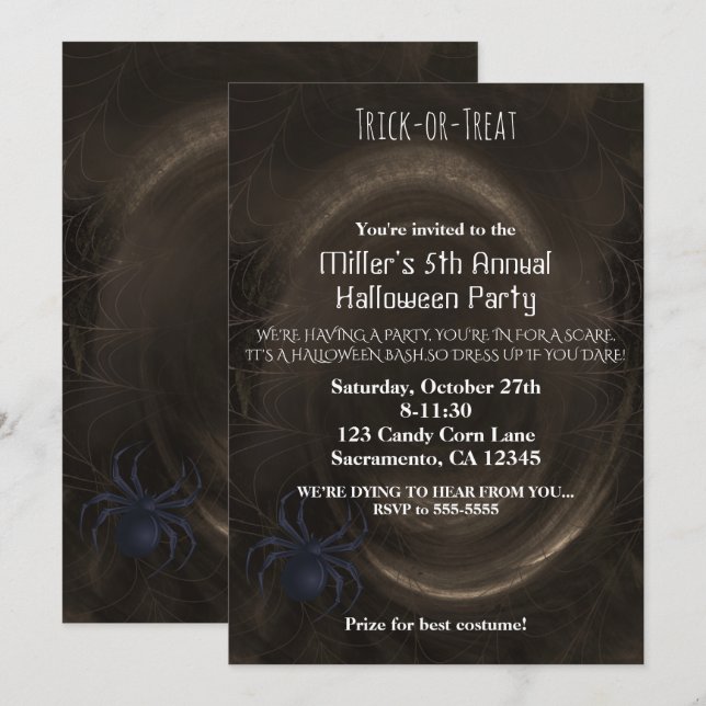 Spider Web Abyss Halloween Party Invitation (Front/Back)