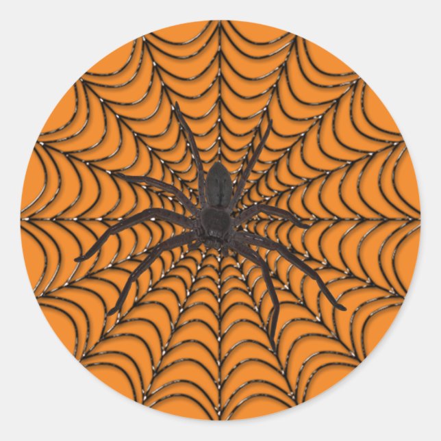 Spider Web And Black Spider Halloween Classic Round Sticker (Front)