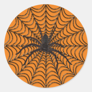 Spider Web And Black Spider Halloween Classic Round Sticker