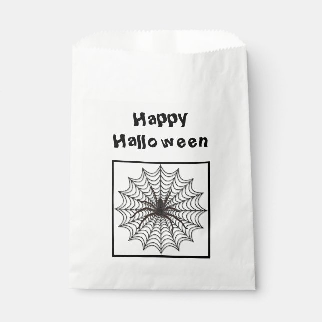 Spider Web And Black Spider Halloween Favor Bag (Front)