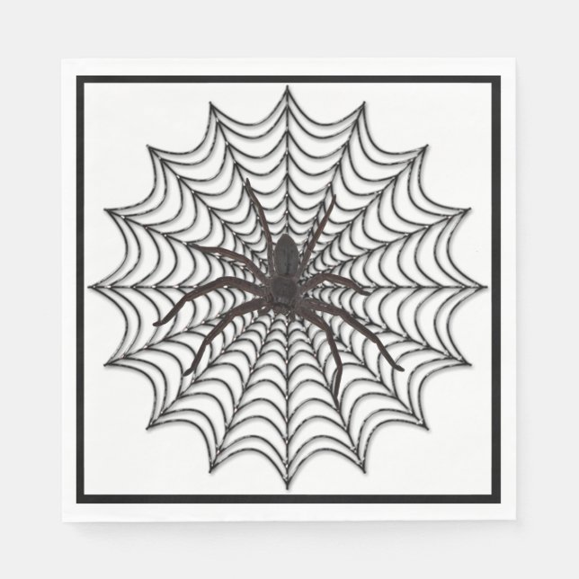 Spider Web And Black Spider Halloween Napkins (Front)