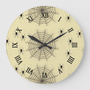 Spider web and spiders on wall large clock