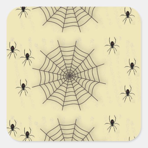 Spider web and spiders on wall square sticker