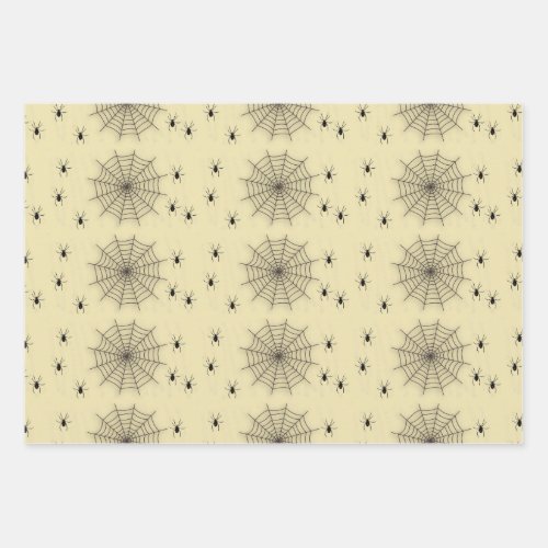 Spider web and spiders on wall wrapping paper sheets