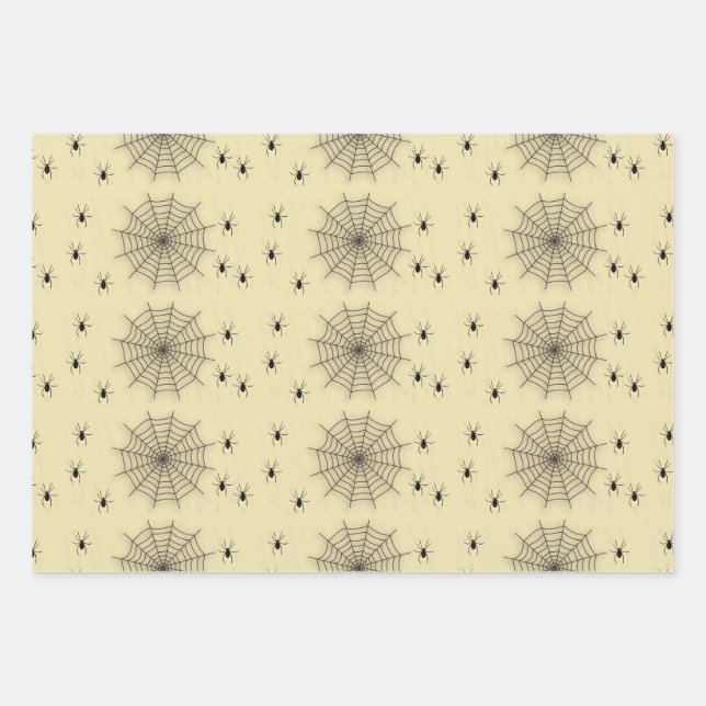 Spider web and spiders on wall wrapping paper sheets (Front)