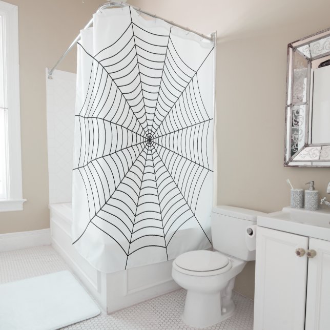 Spider web black and white Halloween pattern Shower Curtain (In Situ)