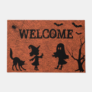 Spider Web Black Cat Halloween Doormat