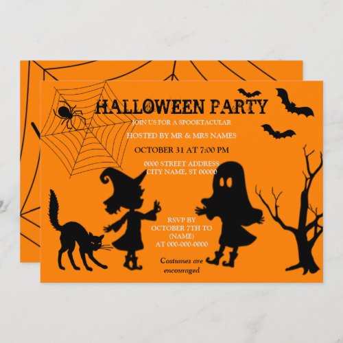 Spider Web Black Cat Halloween Invitation