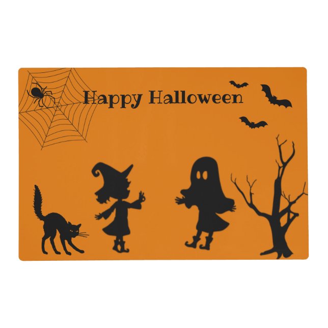 Spider Web Black Cat Halloween Placemat (Front)