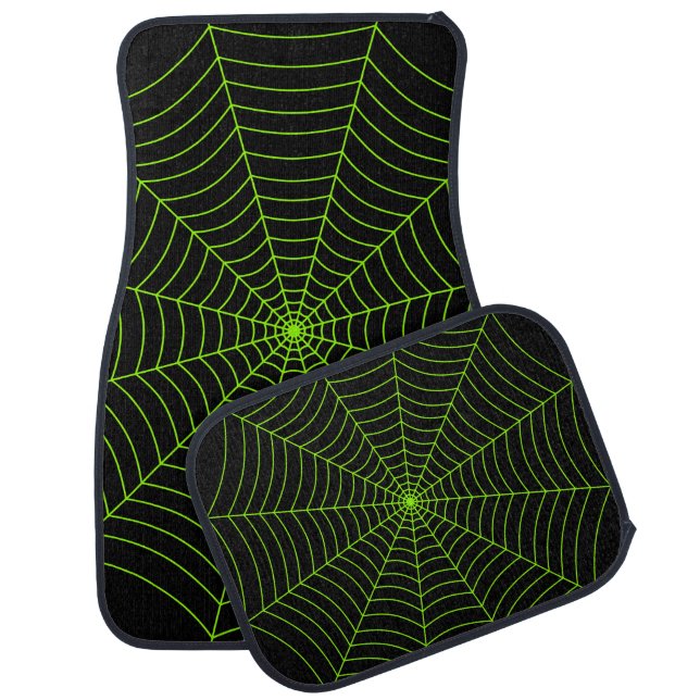 Spider web black neon green Halloween pattern Car Floor Mat (Set)