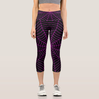 Spider web black neon hot pink Halloween pattern Capri Leggings