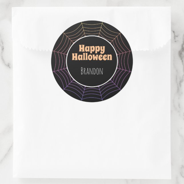 Spider web black purple orange Halloween Custom  Classic Round Sticker (Bag)