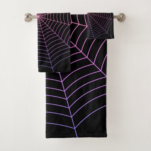 Spider web black purple orange Halloween pattern Bath Towel Set