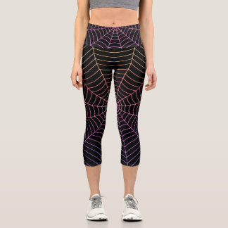 Spider web black purple orange Halloween pattern Capri Leggings