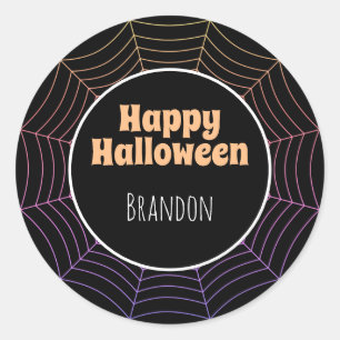 Spider web black purple orange Halloween pattern Classic Round Sticker