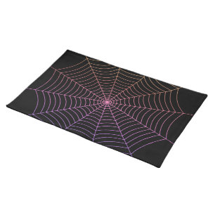 Spider web black purple orange Halloween pattern Cloth Placemat