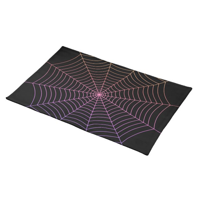 Spider web black purple orange Halloween pattern Cloth Placemat (On Table)
