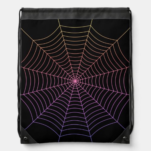 Spider web black purple orange Halloween pattern Drawstring Bag