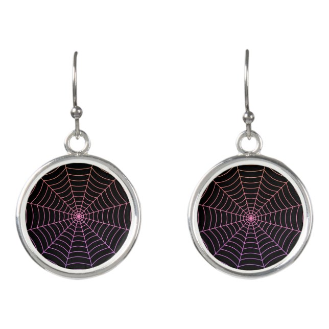 Spider web black purple orange Halloween pattern Earrings (Front)