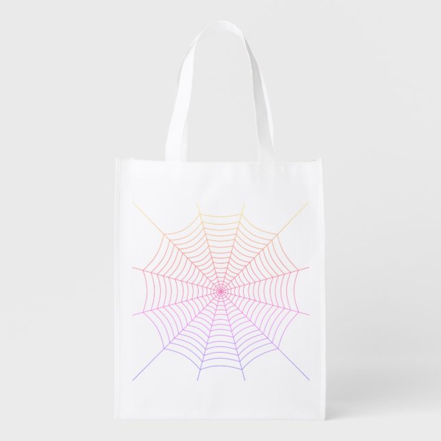 Spider web black purple orange Halloween pattern Grocery Bag (Front)