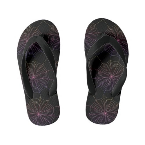 Spider web black purple orange Halloween pattern Kids Flip Flops