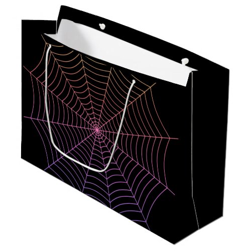 Spider web black purple orange Halloween pattern Large Gift Bag