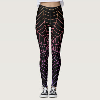 Spider web black purple orange Halloween pattern Leggings