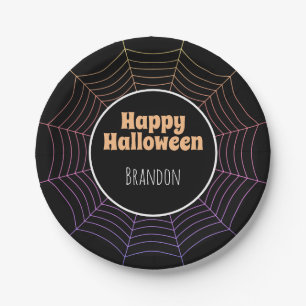 Spider web black purple orange Halloween pattern Paper Plates