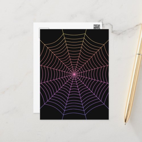 Spider web black purple orange Halloween pattern Postcard