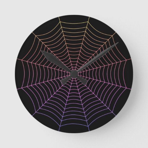 Spider web black purple orange Halloween pattern Round Clock
