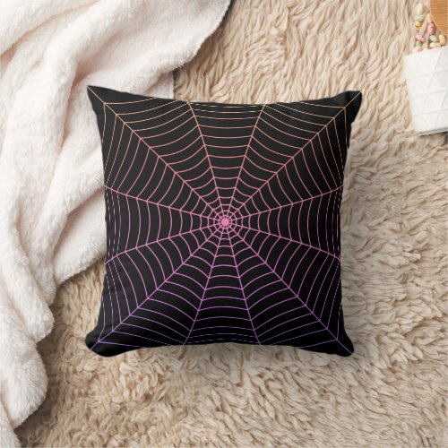 Spider web black purple orange Halloween pattern S Throw Pillow
