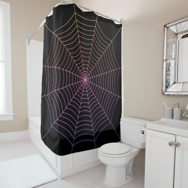 Spider web black purple orange Halloween pattern Shower Curtain (In Situ)