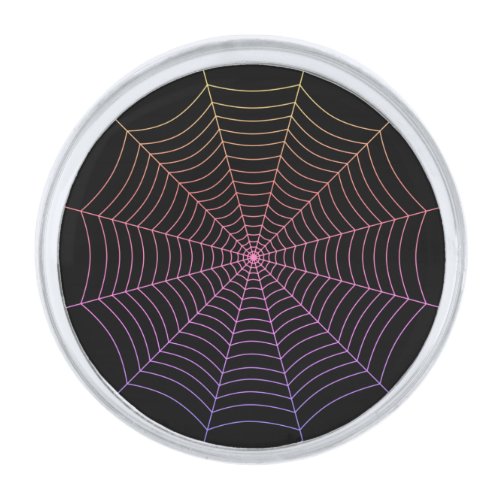Spider web black purple orange Halloween pattern Silver Finish Lapel Pin