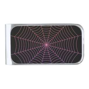 Spider web black purple orange Halloween pattern Silver Finish Money Clip
