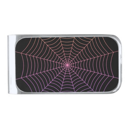 Spider web black purple orange Halloween pattern Silver Finish Money Clip
