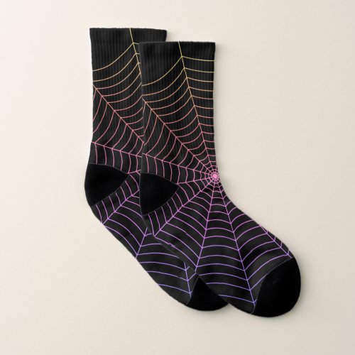 Spider web black purple orange Halloween pattern Socks