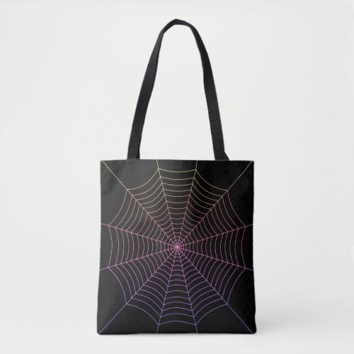 Spider web black purple orange Halloween pattern Tote Bag