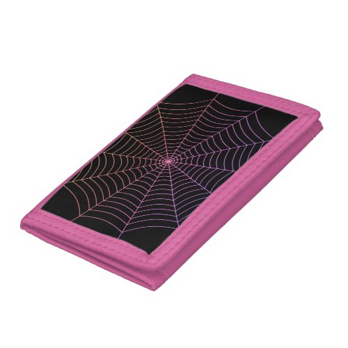 Spider web black purple orange Halloween pattern Trifold Wallet