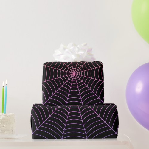 Spider web black purple orange Halloween pattern Wrapping Paper