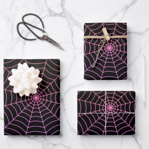 Spider web black purple orange Halloween pattern Wrapping Paper Sheets